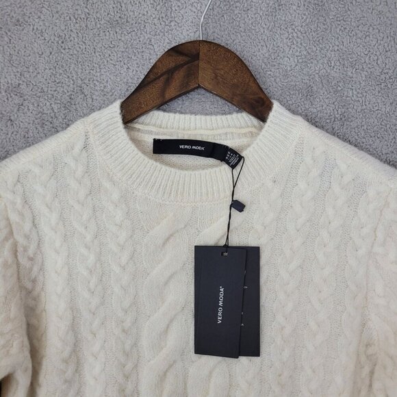 NWT Vero Moda Womens Cable Knit Sweater Medium Cream Polyester Polyamide  JPT - Picture 6 of 8